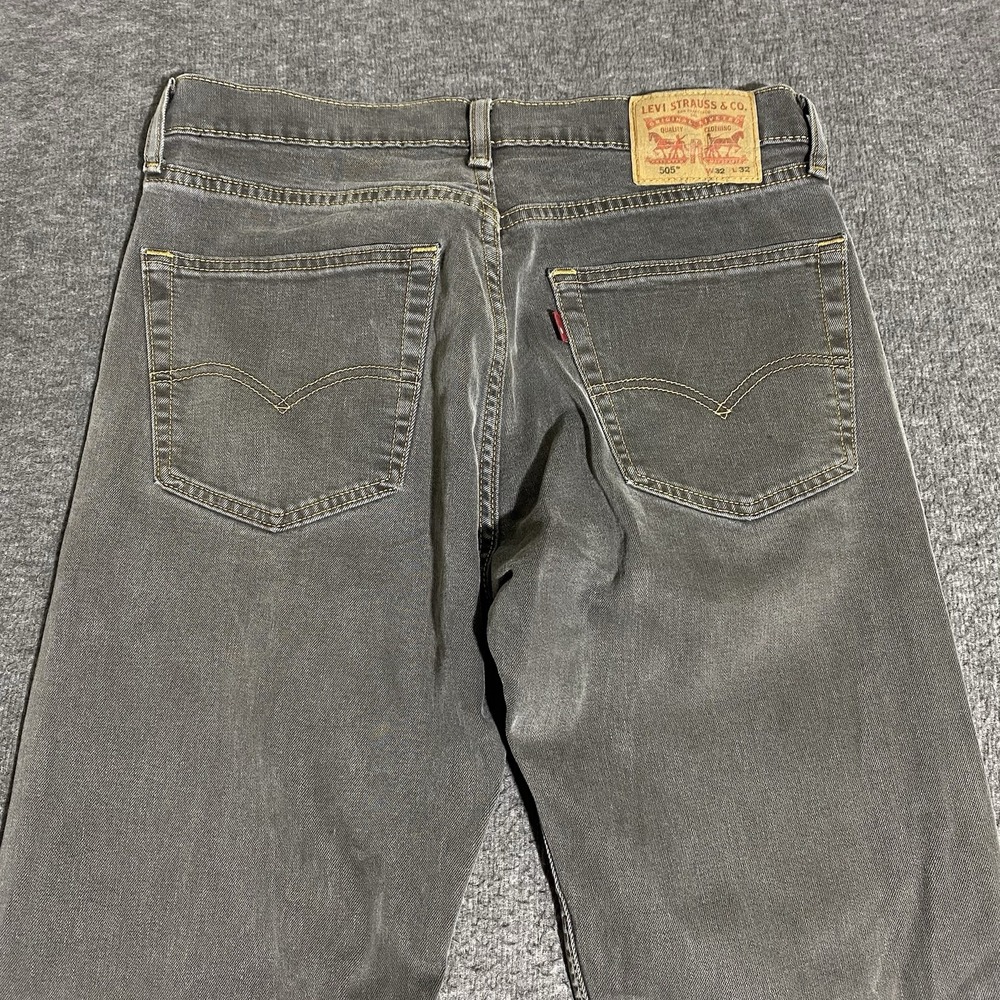 Levi's 505 Jeans Gray Regular Fit Straight Leg Stretch Denim Skater Distressed - Picture 11 of 16